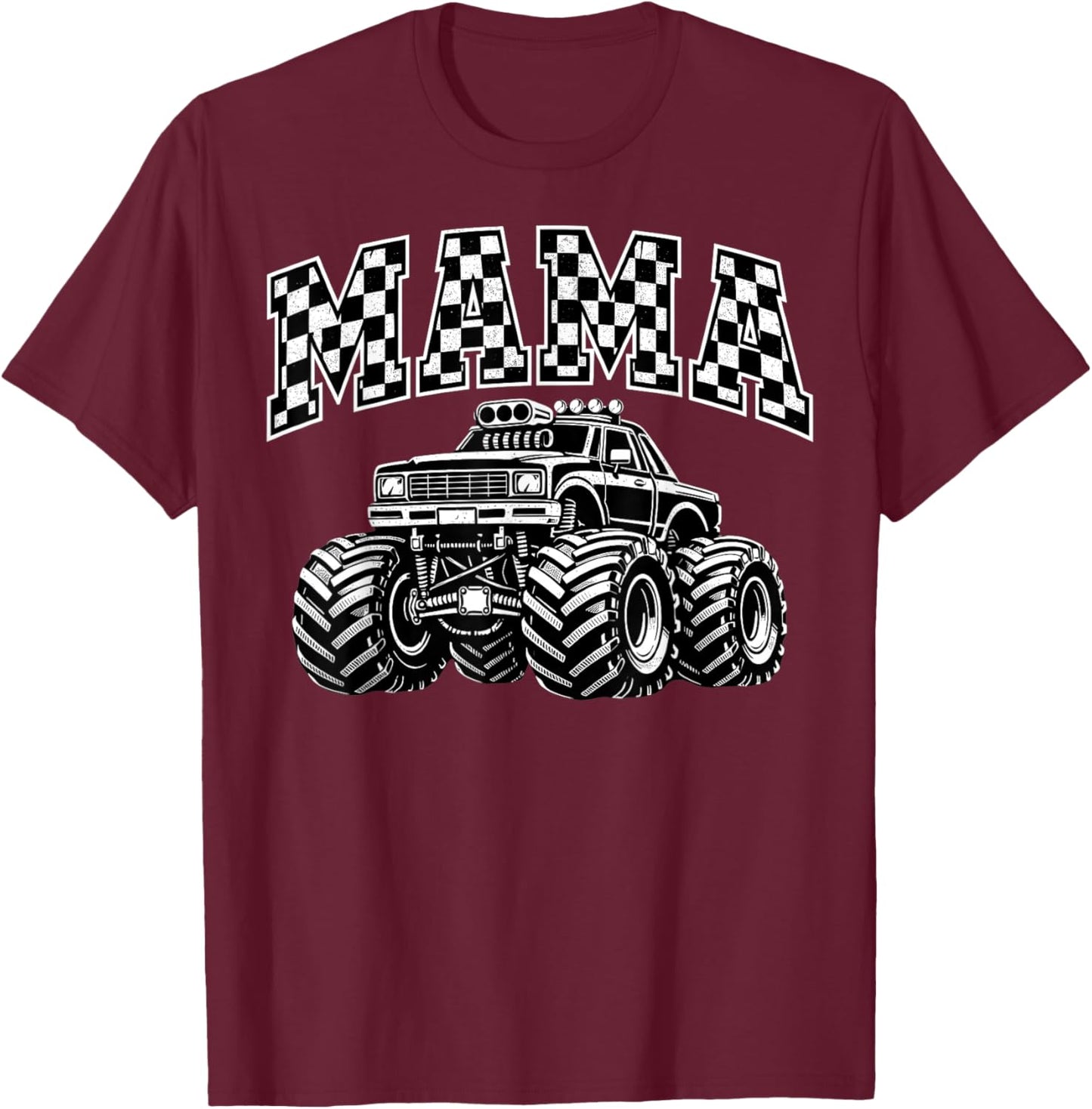 Retro Mama Monster Truck Birthday Matching Mom Monster Truck T-Shirt - T-Shirt | Maroon