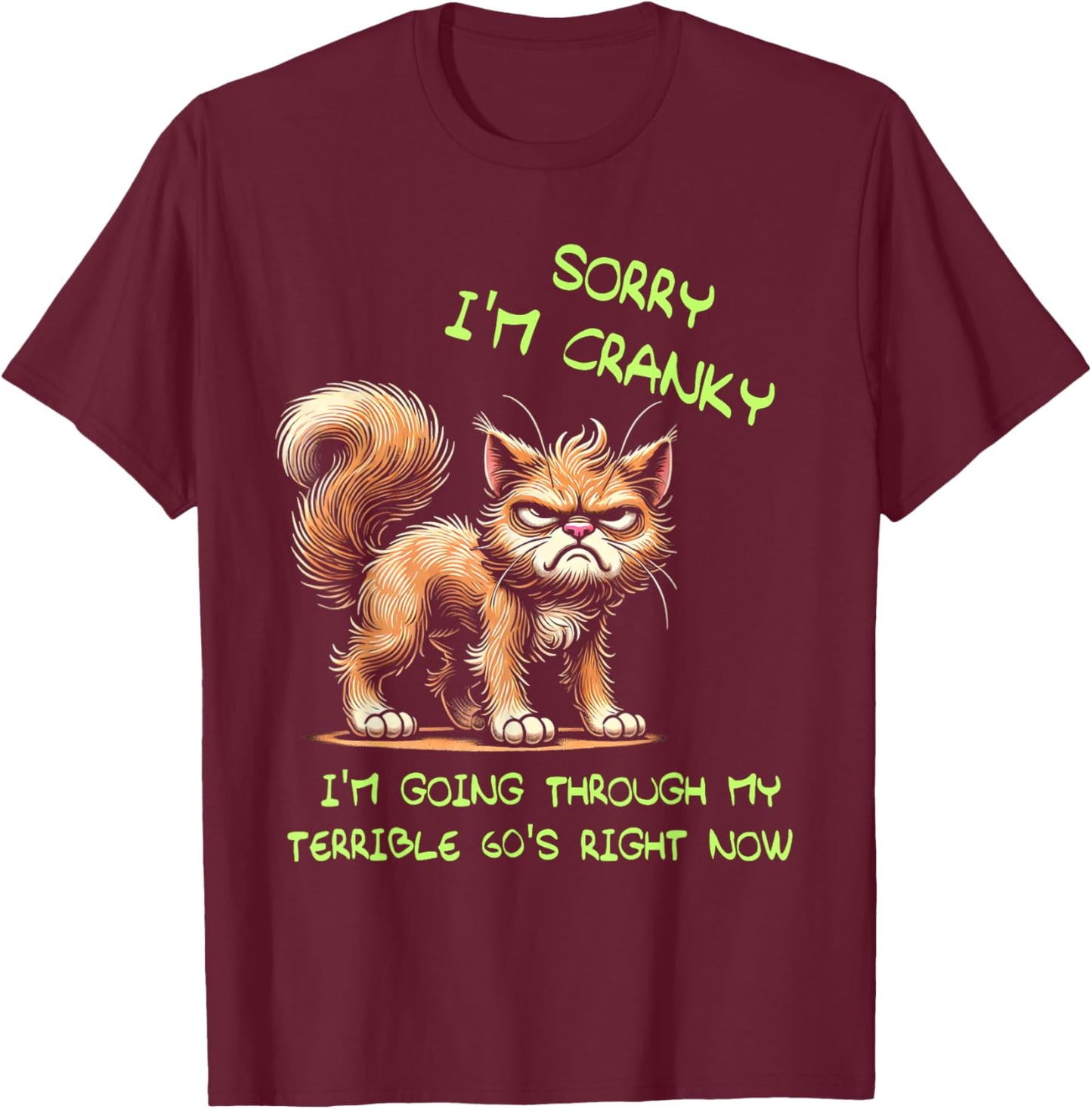 Cat Sorry I'm Cranky I'm Going Through My Terrible 60's T-Shirt - T-Shirt | Maroon