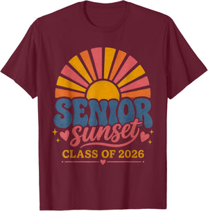Senior Sunset Class of 2026 Retro Graduation Graphic T-Shirt - T-Shirt | Maroon