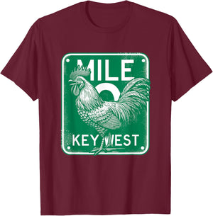 Key West Florida Chicken Retro Mile 0 Rooster Mile Marker T-Shirt - T-Shirt | Maroon
