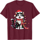 Cute Black and White Cat Christmas T-Shirt - T-Shirt | Maroon