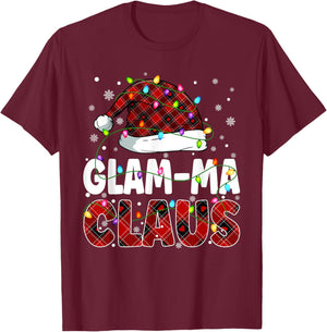 Glam ma Claus Merry Christmas Santa Hat Family Matching T-Shirt - T-Shirt | Maroon