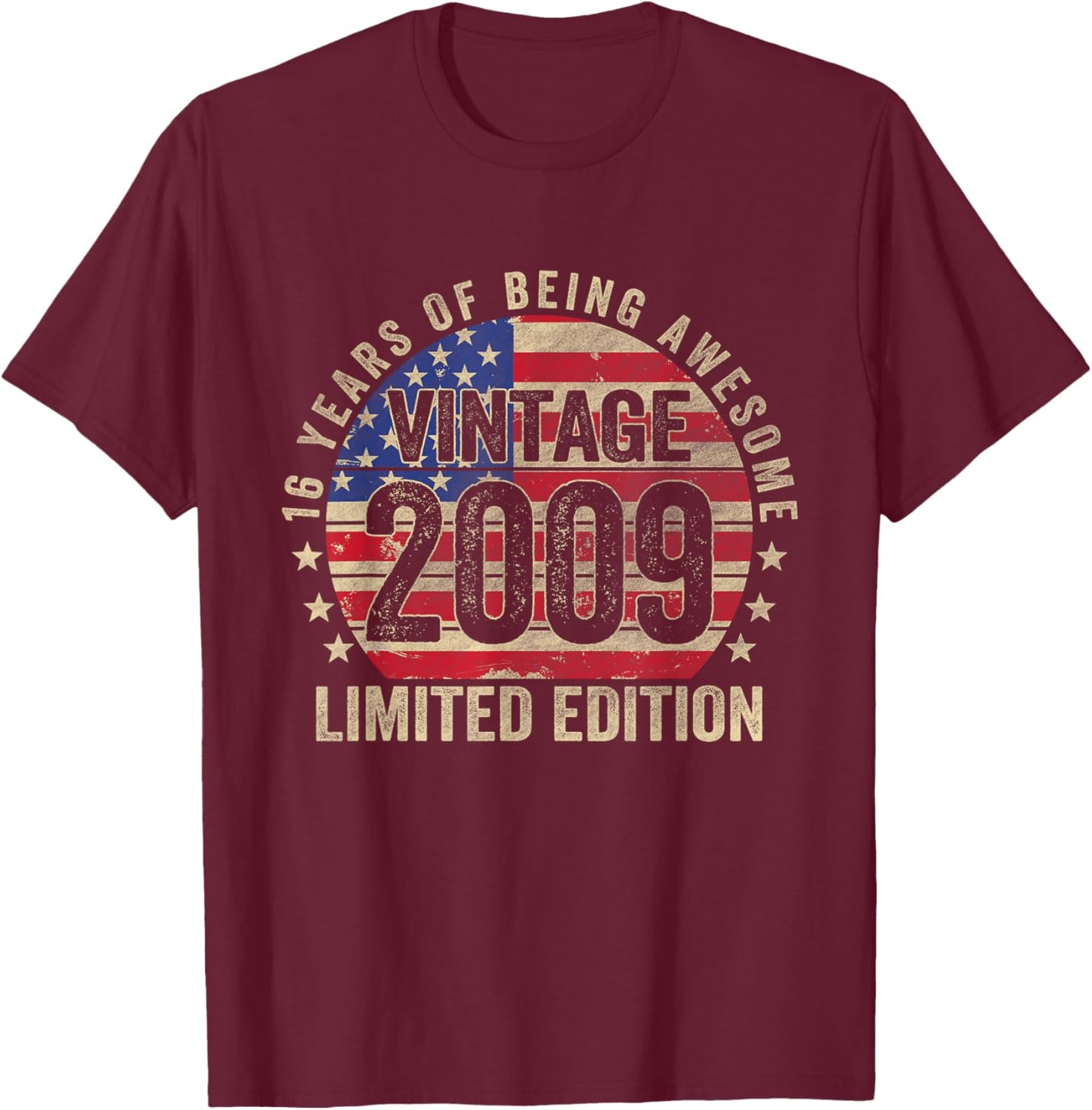 16 Year Old Gifts Vintage 2009 16th Birthday American Flag Kids Men T-Shirt - T-Shirt | Maroon