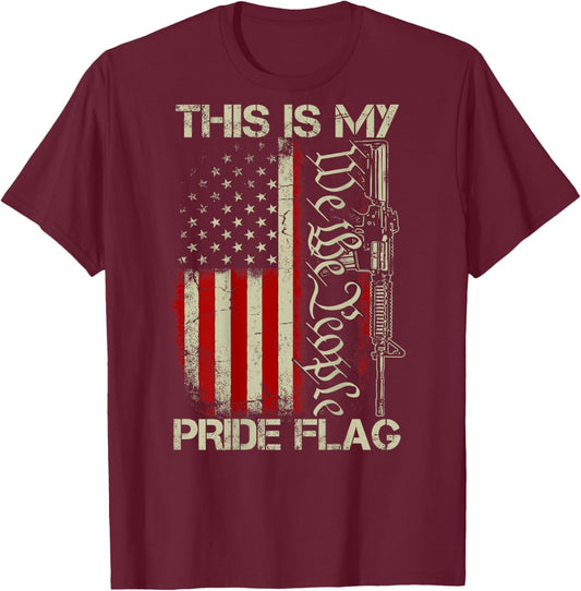 This is My Pride Flag USA Patriots Gun American Flag on Back T-Shirt - T-Shirt | Maroon
