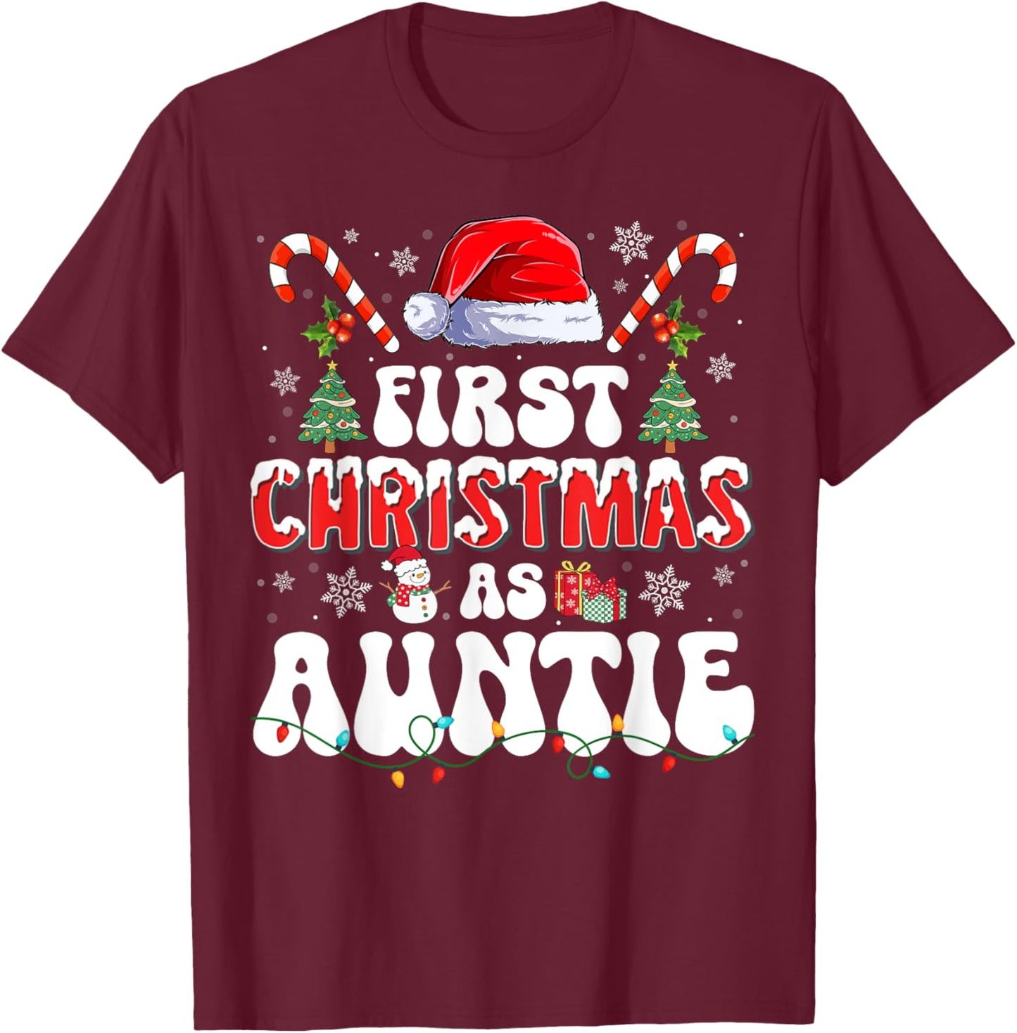 First Christmas As Auntie New Auntie Matching Family Pajamas T-Shirt - T-Shirt | Maroon