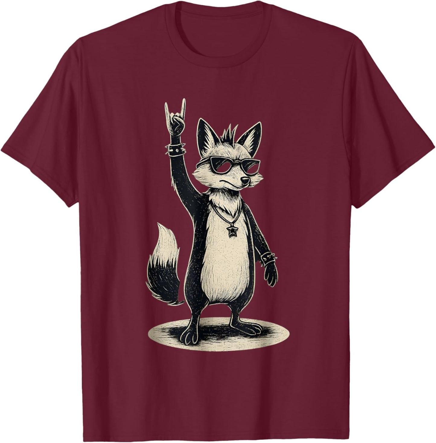 Rock Fox with Sunglasses Hand Sign Cool T-Shirt - T-Shirt | Maroon