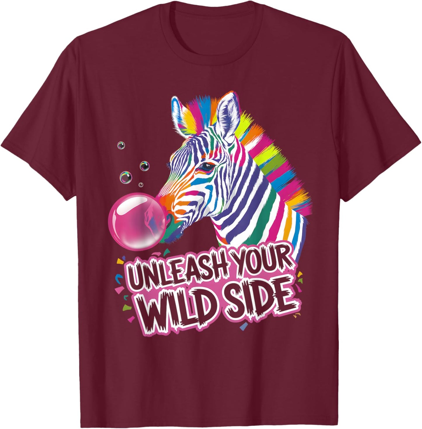 Colorful Bubblegum Zebra Funny Animal Lover T-Shirt - T-Shirt | Maroon