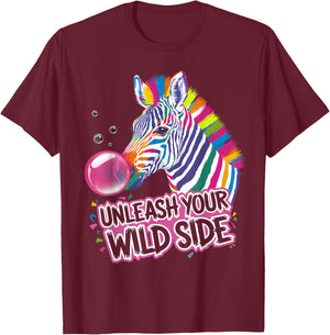 Colorful Bubblegum Zebra Funny Animal Lover T-Shirt - T-Shirt | Maroon