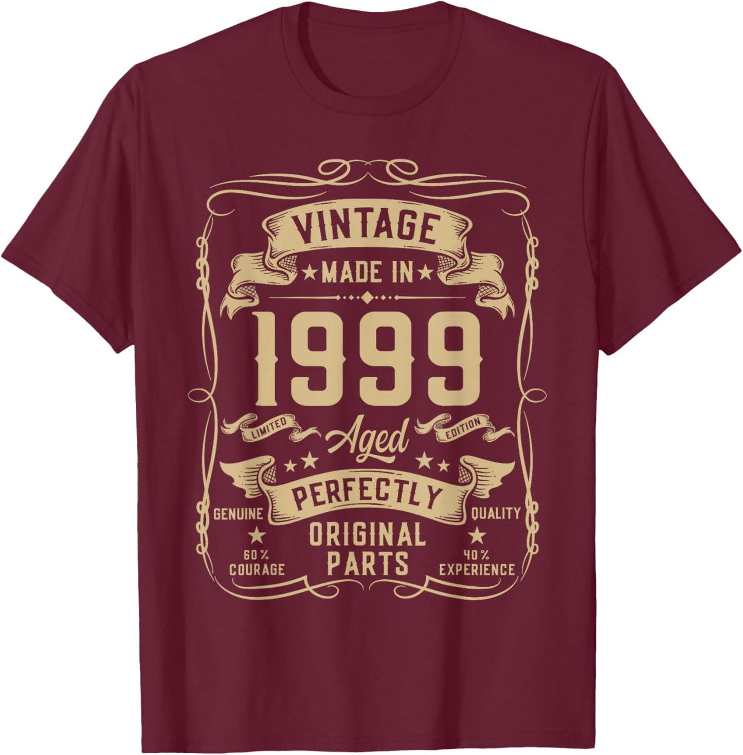 Vintage 1999 27yr 27th Birthday Gifts 27 Years Old T-Shirt - T-Shirt | Maroon