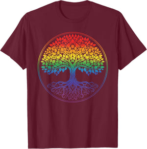 Tree Life Rinabow LGBTQ Ally Pride Support T-Shirt - T-Shirt | Maroon
