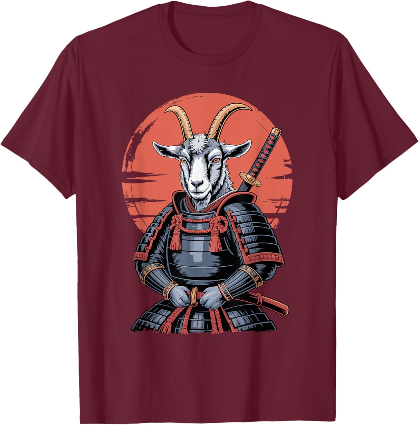 Samurai Goat Katana Sword Goats T-Shirt - T-Shirt | Maroon