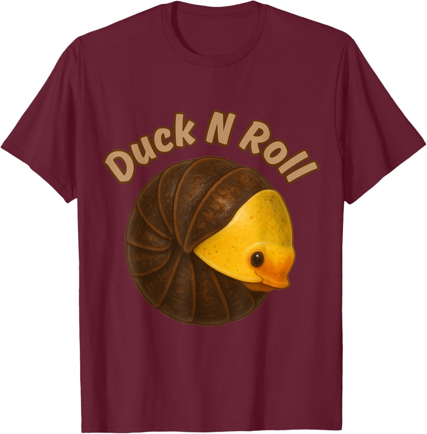 Duck N Roll – Funny Rubber Ducky Isopod Pun Design T-Shirt - T-Shirt | Maroon