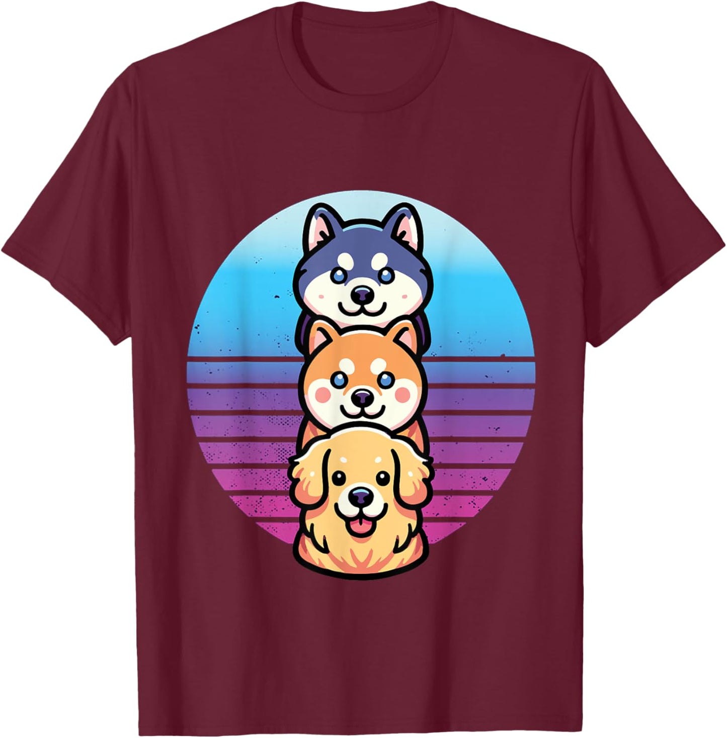 Husky Shiba Inu golden retriever dog cute stacked pet animal Men Women Kids T-Shirt - T-Shirt | Maroon