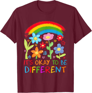 It's Okay To Be Different Rainbow Autism Awareness T-Shirt - T-Shirt | Maroon