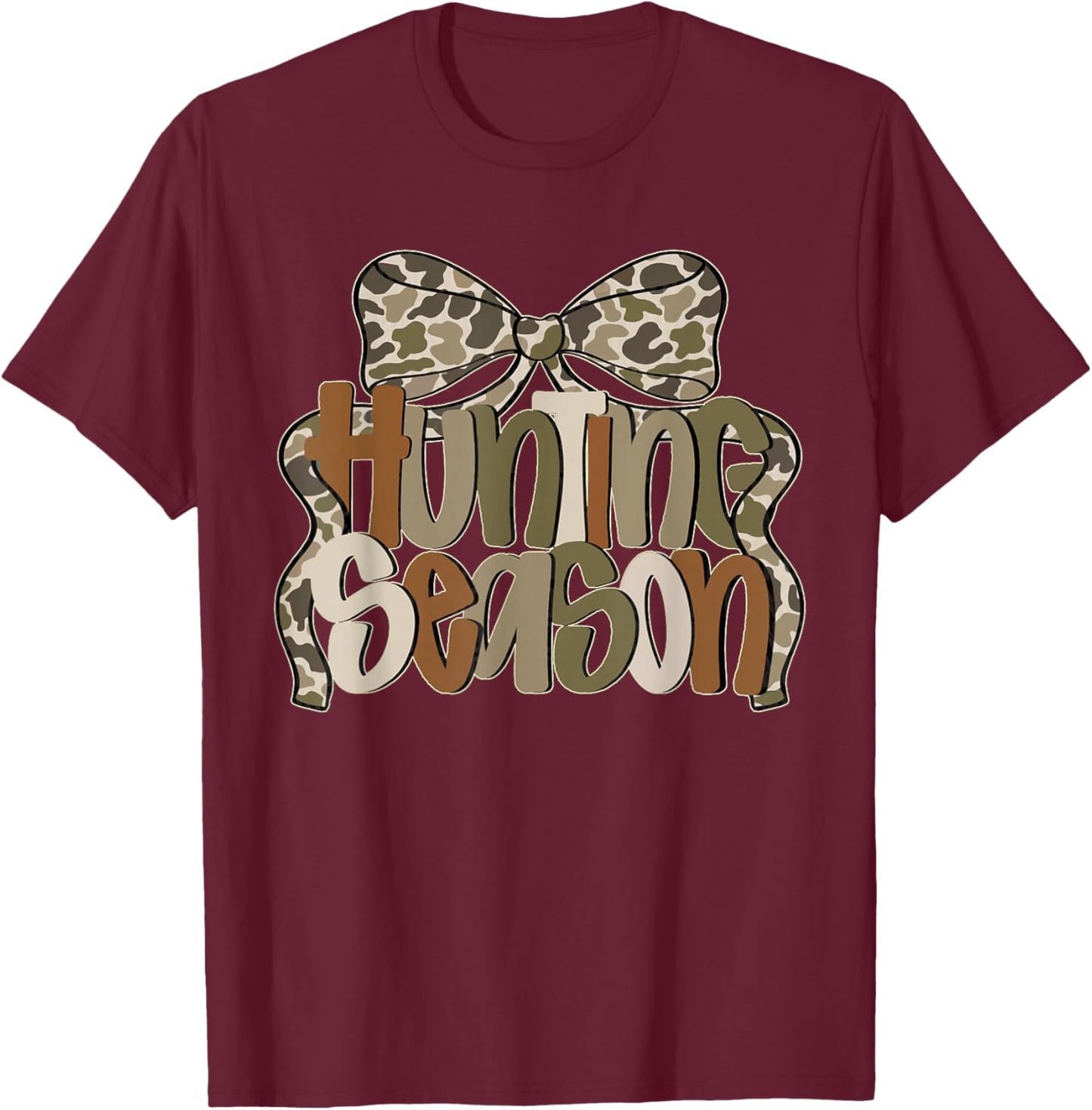 Camo Coquette Bow Hunting Season Camo Hunt Women Mom Mama T-Shirt - T-Shirt | Maroon
