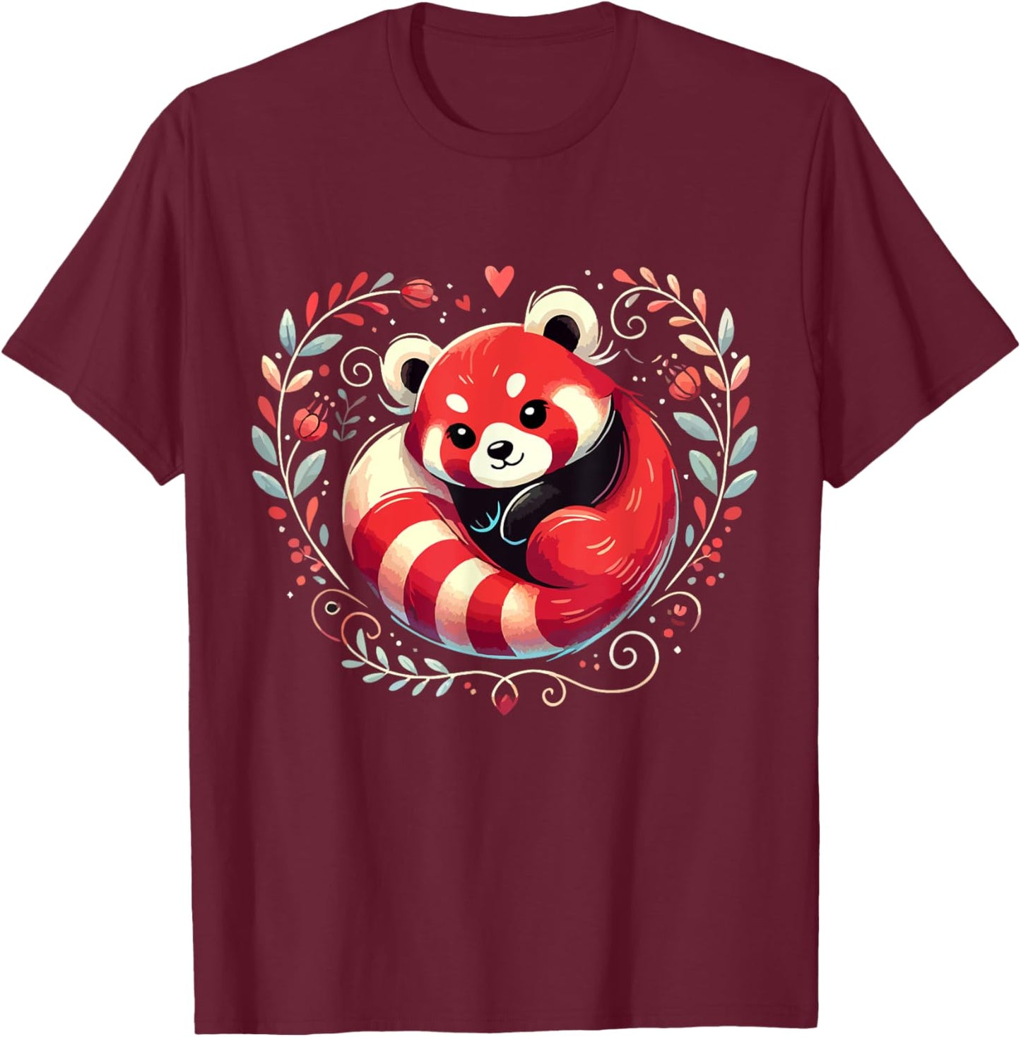 Red Panda Heart Love Design T-Shirt - T-Shirt | Maroon