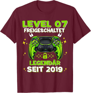 Level 7 Years Birthday Shirt Boy Gamer 2019 Birthday T-Shirt - T-Shirt | Maroon