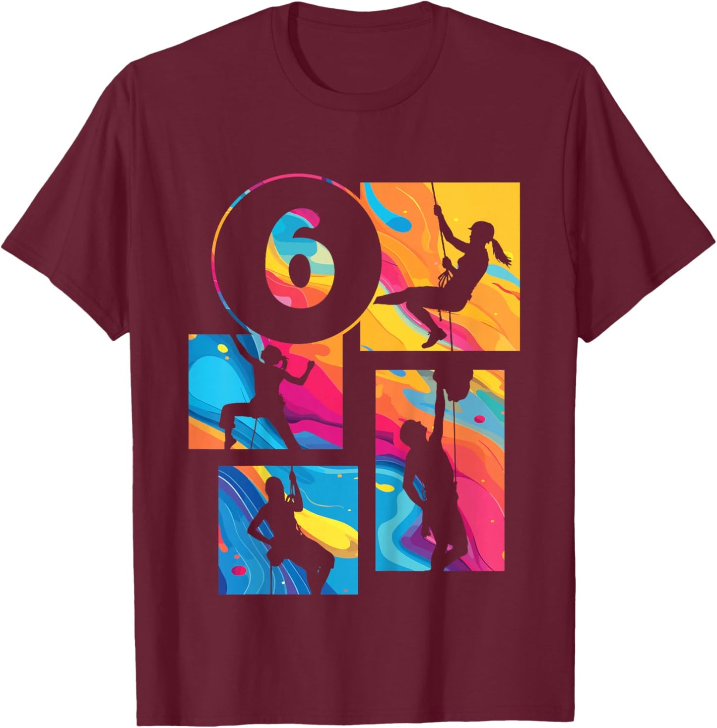 6th Birthday Climbing Rock Climber Bouldering 6 Years Old T-Shirt - T-Shirt | Maroon