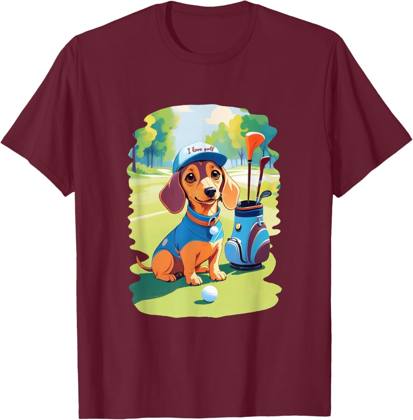 Golf Fans Dachshund Golfing Dog Owners T-Shirt - T-Shirt | Maroon