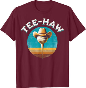 Western Haw Y'all Funny Golf Ball Cowboy Southern Retro T-Shirt - T-Shirt | Maroon
