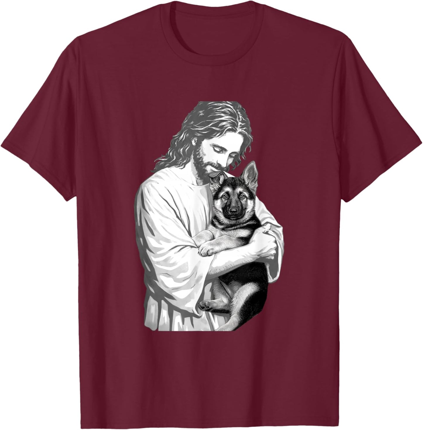 Funny Jesus German Shepherd Christian Dog Lover Graphic T-Shirt - T-Shirt | Maroon