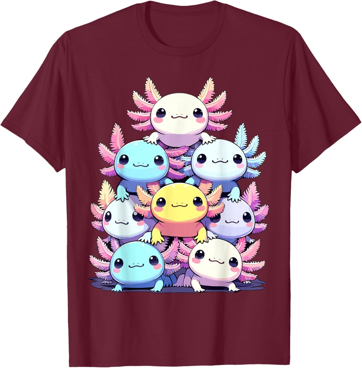 Axolotls Colorful Cute Kawaii Axolotl T-Shirt - T-Shirt | Maroon