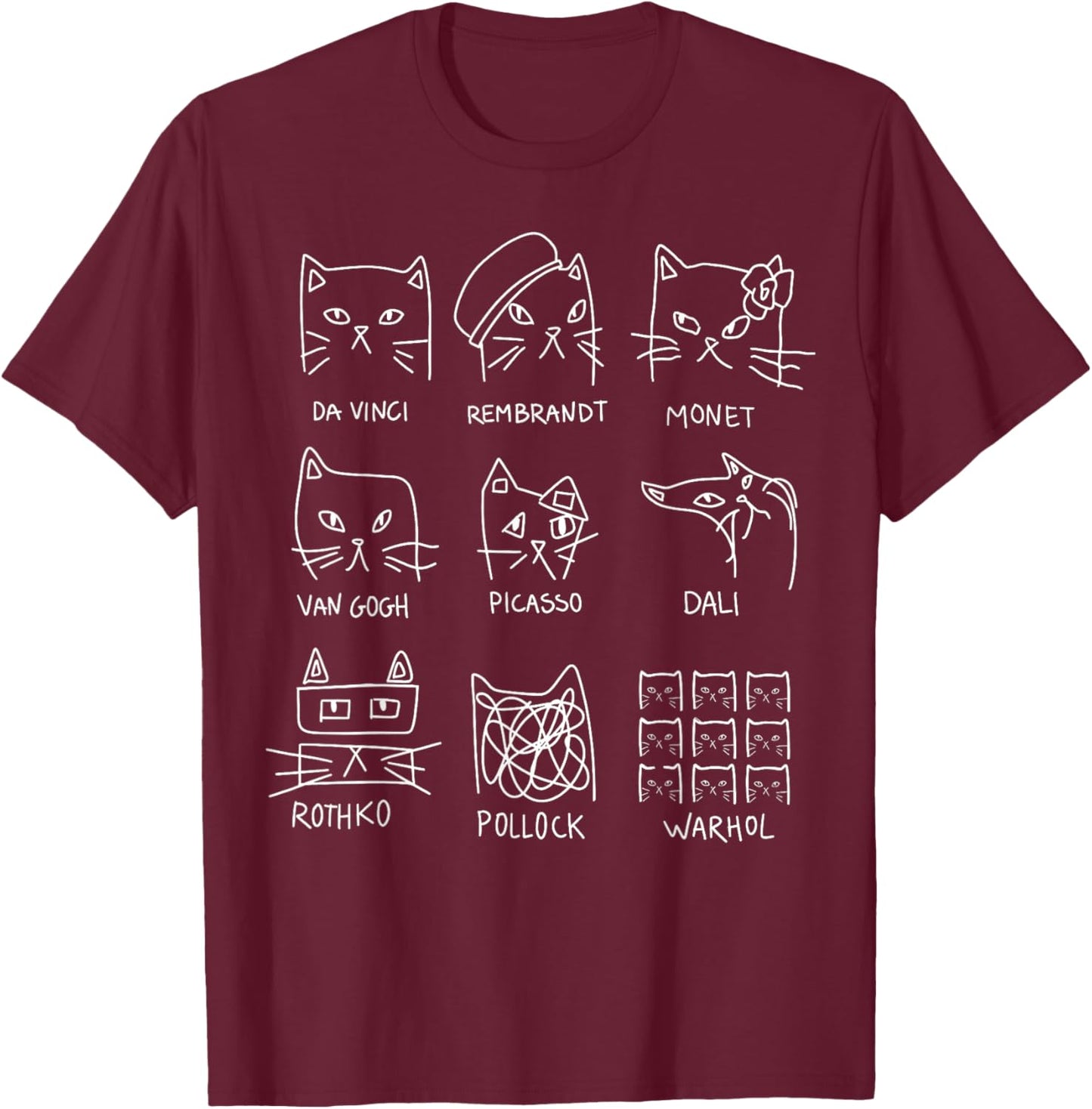 Artistic Cats Funny Cat Minimalist Illustration Art Teacher T-Shirt - T-Shirt | Maroon