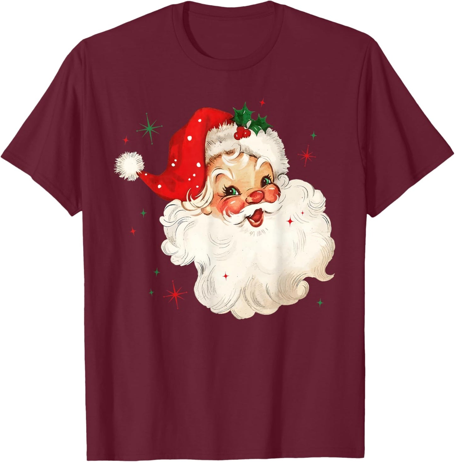 Retro Vintage Santa Claus Merry Christmas Holiday Season T-Shirt - T-Shirt | Maroon