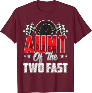 2 year old racing car two fast birthday 2nd Family Aunt T-Shirt - T-Shirt | Maroon