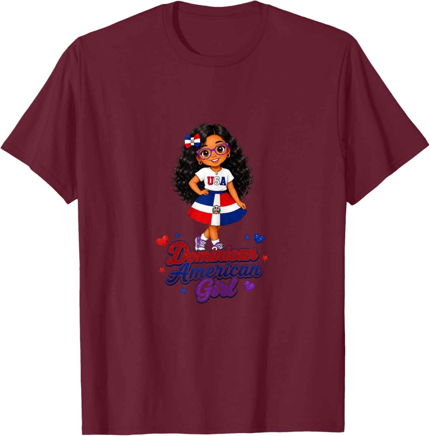 Multi Cultural Day Dominican American Girl Pride Graphic T-Shirt - T-Shirt | Maroon