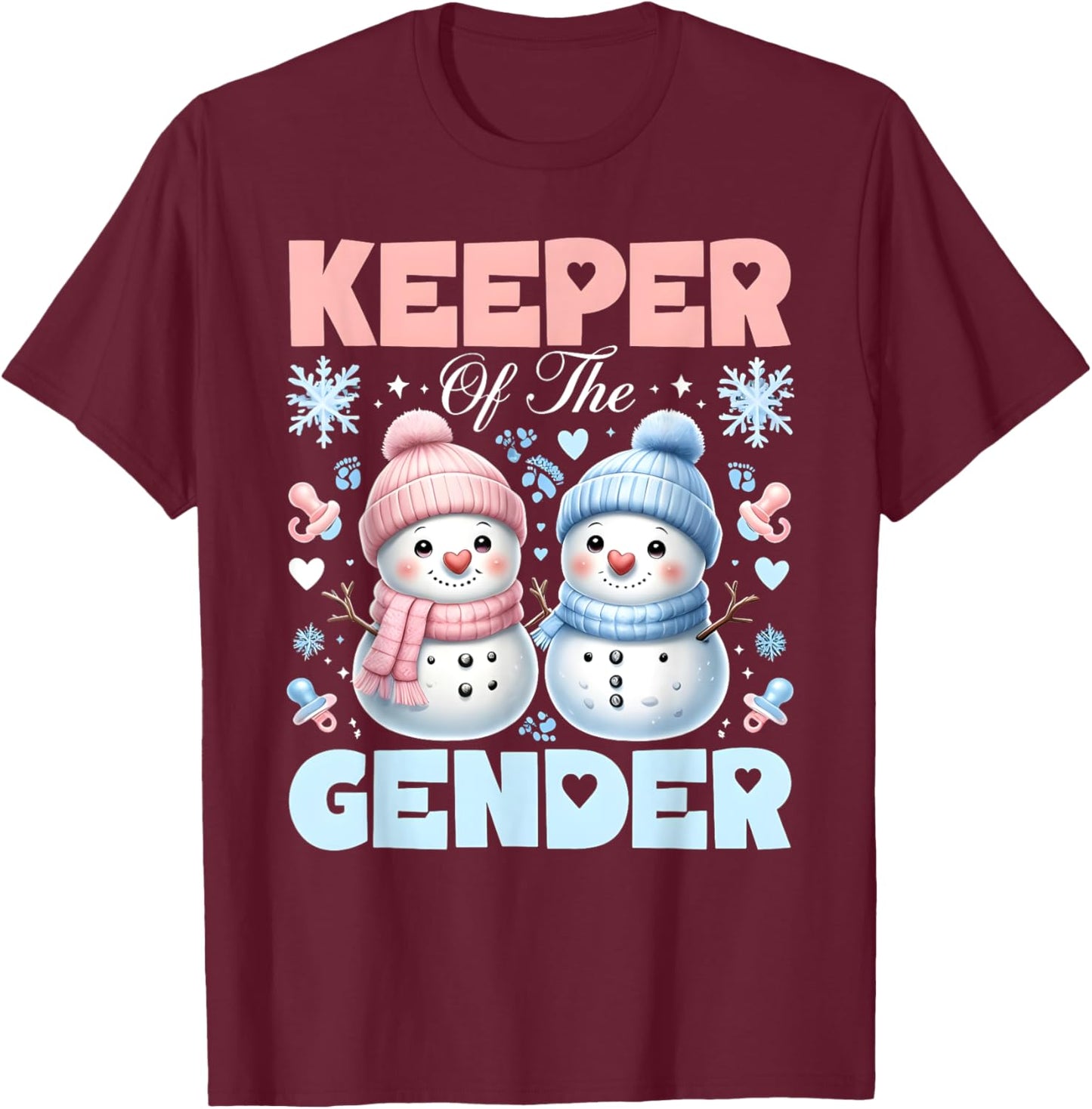 Keeper Of The Gender Reveal Baby Shower Snowman Christmas T-Shirt - T-Shirt | Maroon