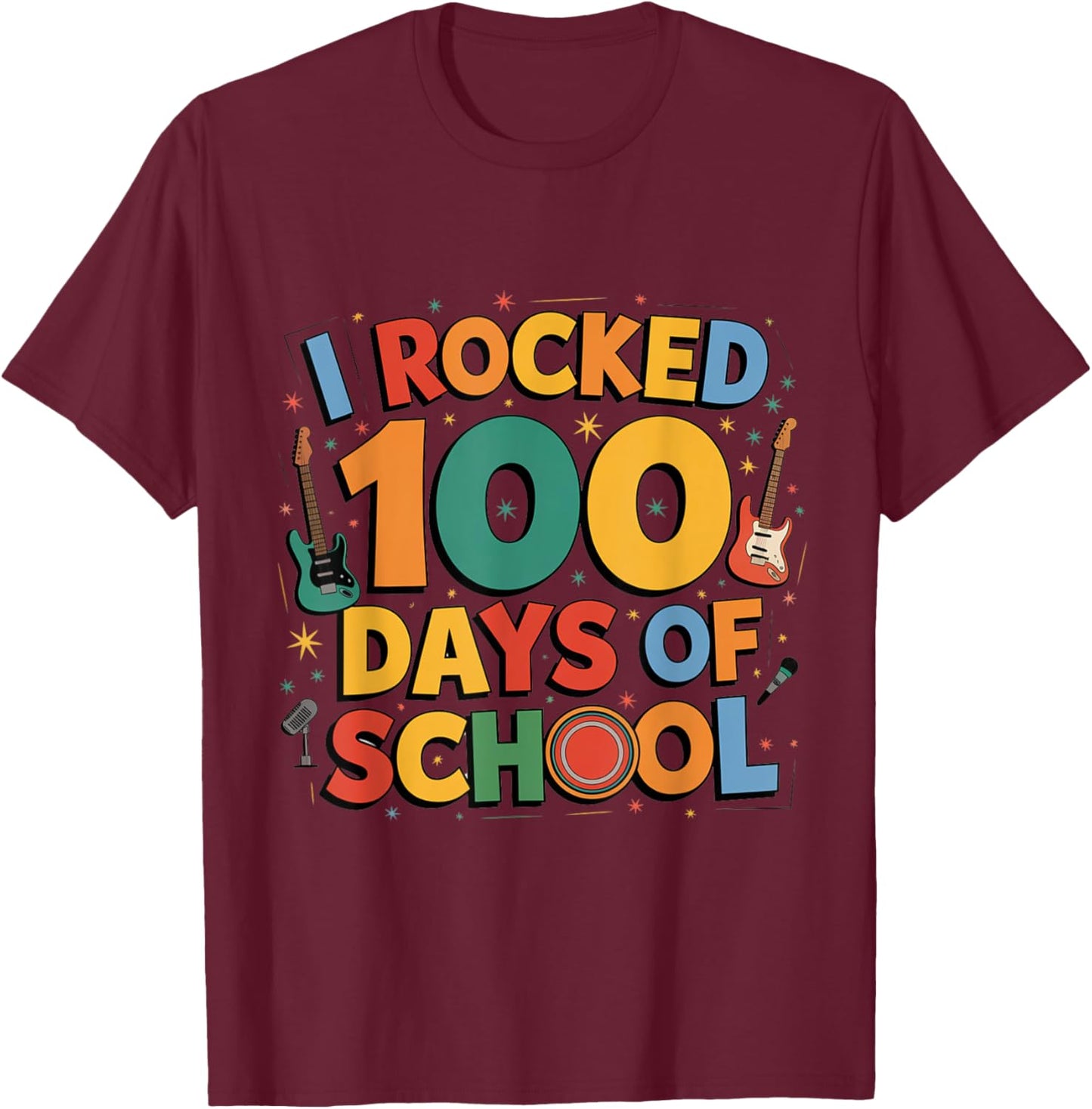 I rocked 100 days of school future rock star music 100th day T-Shirt - T-Shirt | Maroon
