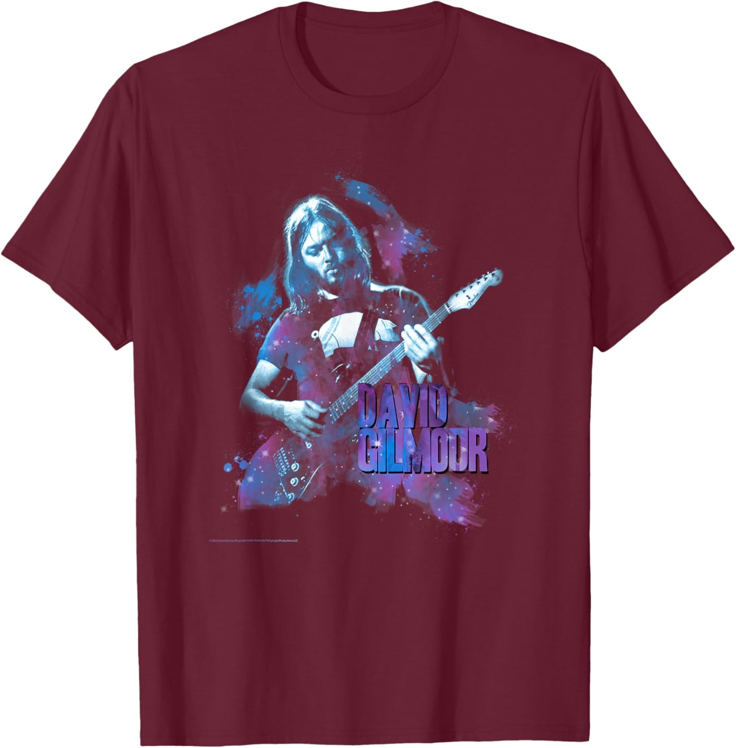 Official David Gilmour Portrait with Guitar Colorful T-Shirt - T-Shirt | Maroon