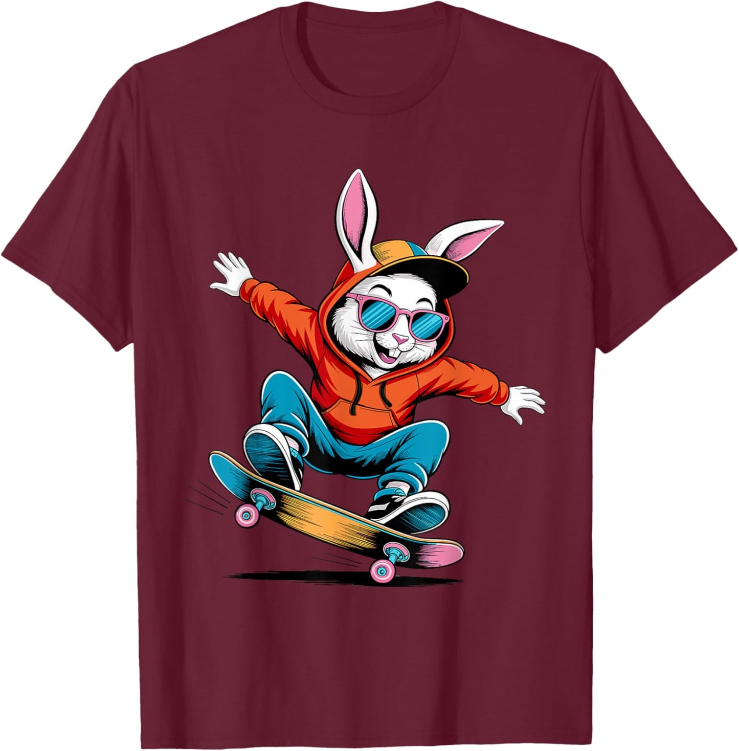 Happy Easter Bruh Skateboarding Bunny Easter Toddler Kids T-Shirt - T-Shirt | Maroon