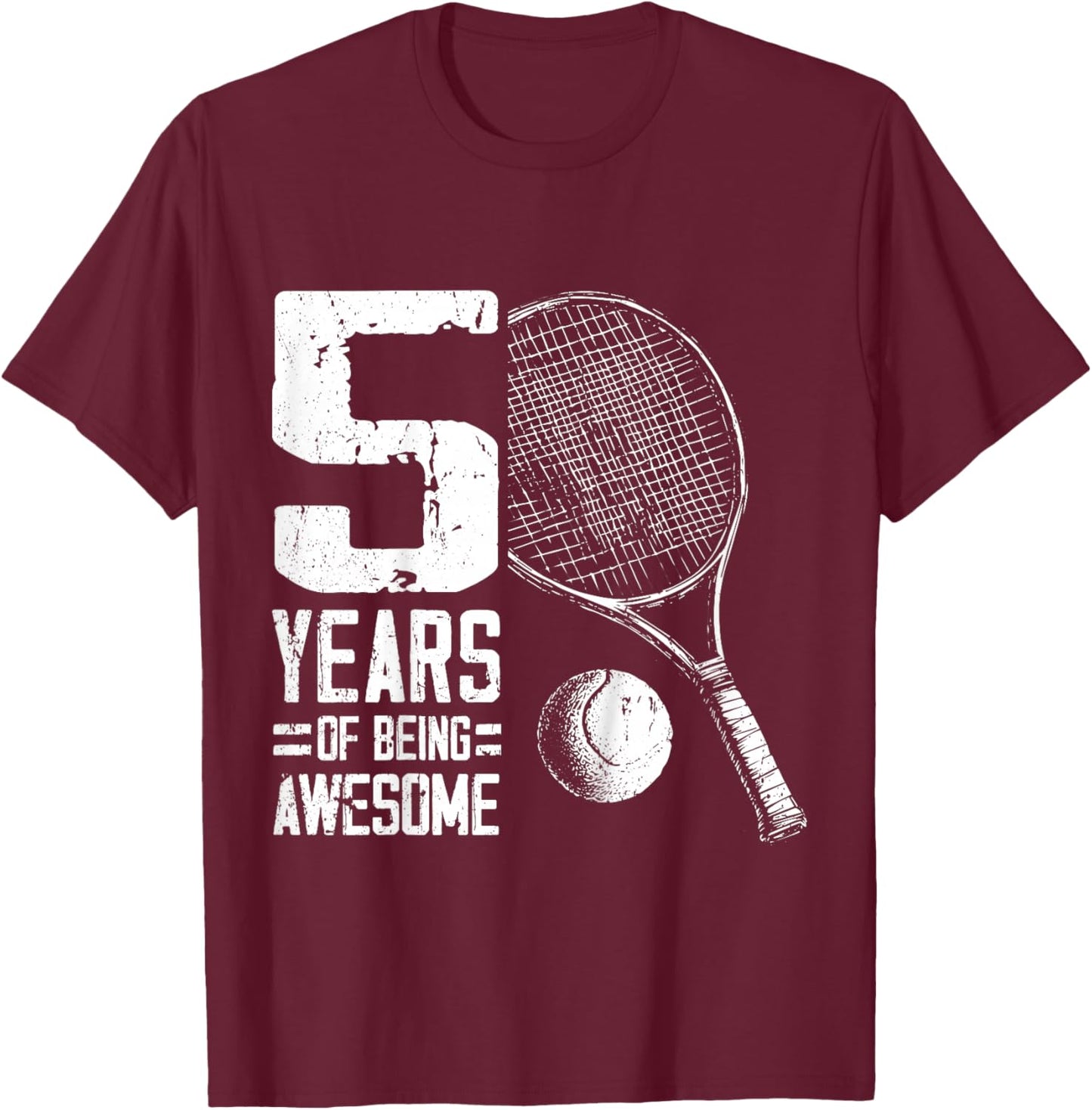 5th Birthday Boys Tennis Player Tennis 5 Years Old T-Shirt - T-Shirt | Maroon