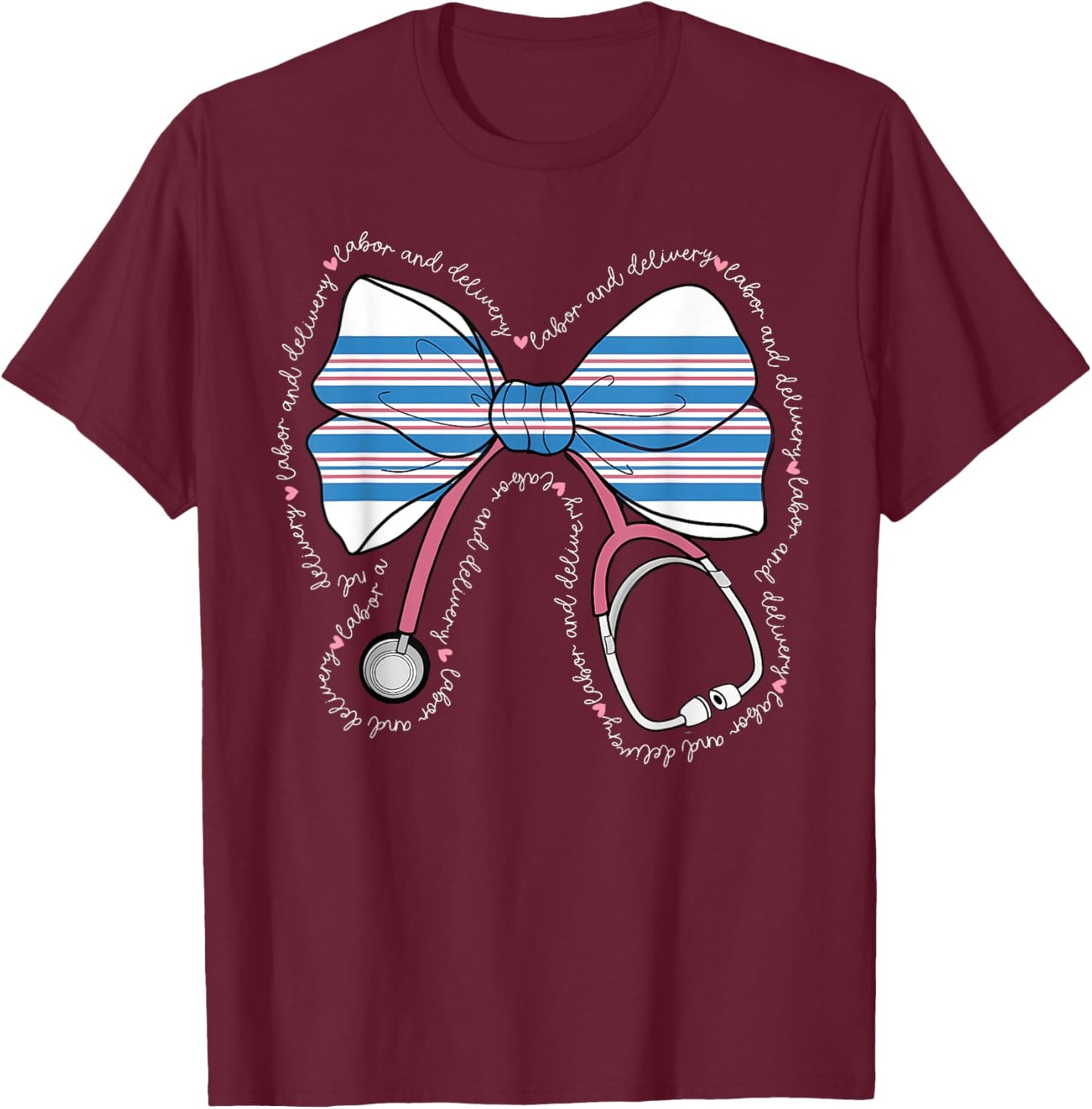 Stethoscope Coquette Bow Baby Blanket Labor and Delivery RN T-Shirt - T-Shirt | Maroon