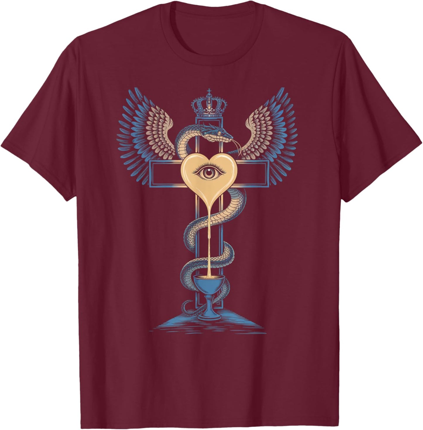 Cross Heart Holy Grail Crown Wings Nectar Immortality Serpnt T-Shirt - T-Shirt | Maroon