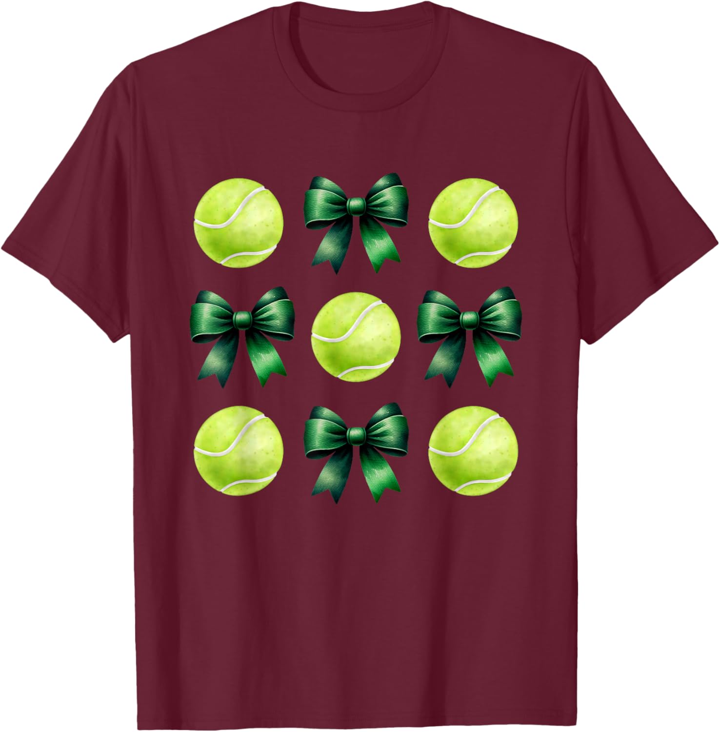 Tennis Balls & Green Bows for Girls School Tennis Mom Women T-Shirt - T-Shirt | Maroon