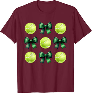 Tennis Balls & Green Bows for Girls School Tennis Mom Women T-Shirt - T-Shirt | Maroon