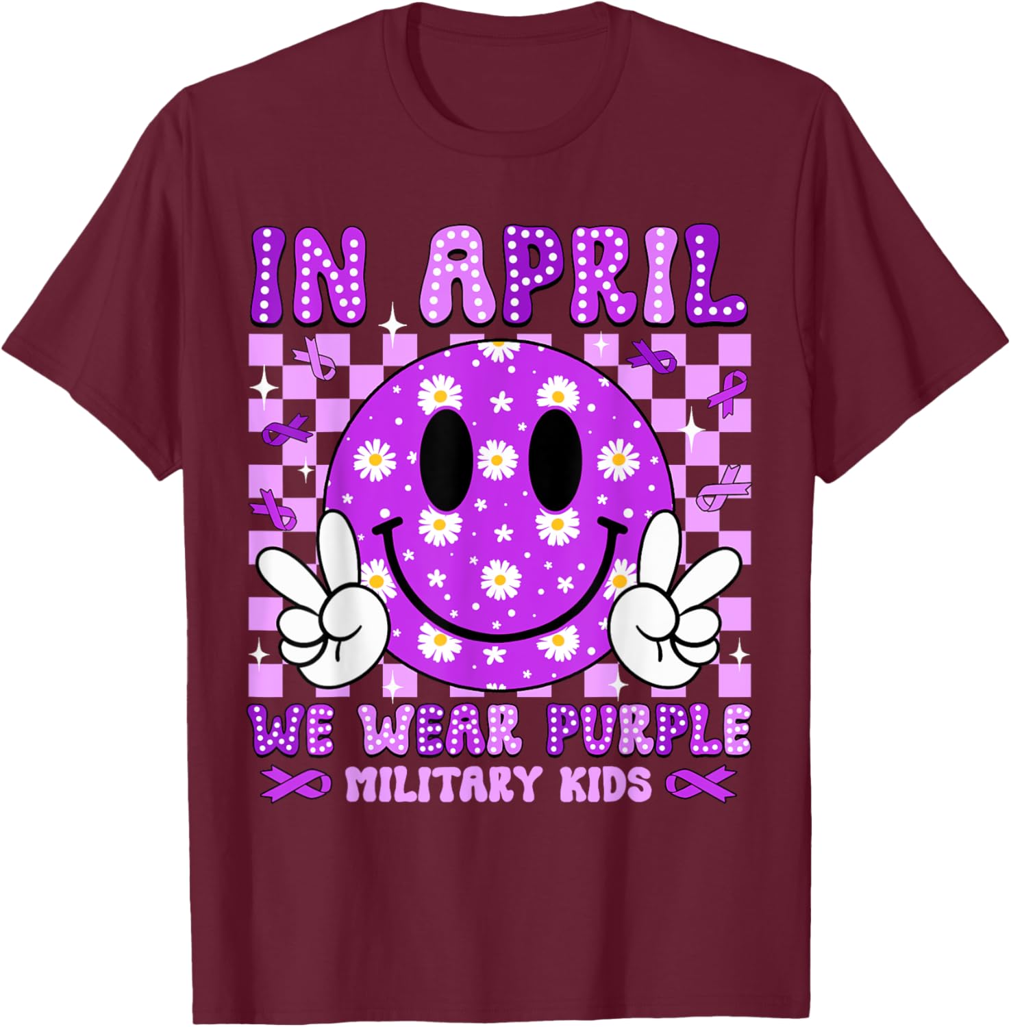 In April We Wear Purple For Military Kids Smile Face Women T-Shirt - T-Shirt | Maroon