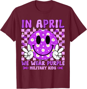 In April We Wear Purple For Military Kids Smile Face Women T-Shirt - T-Shirt | Maroon