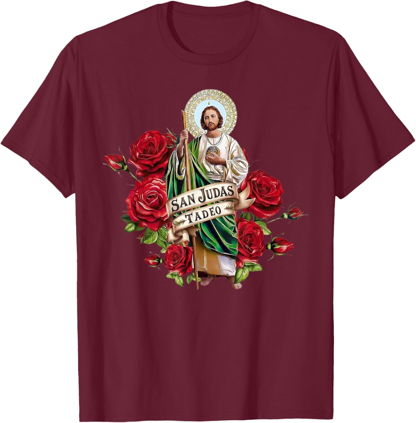 San Judas Tadeo Rose T-Shirt - T-Shirt | Maroon