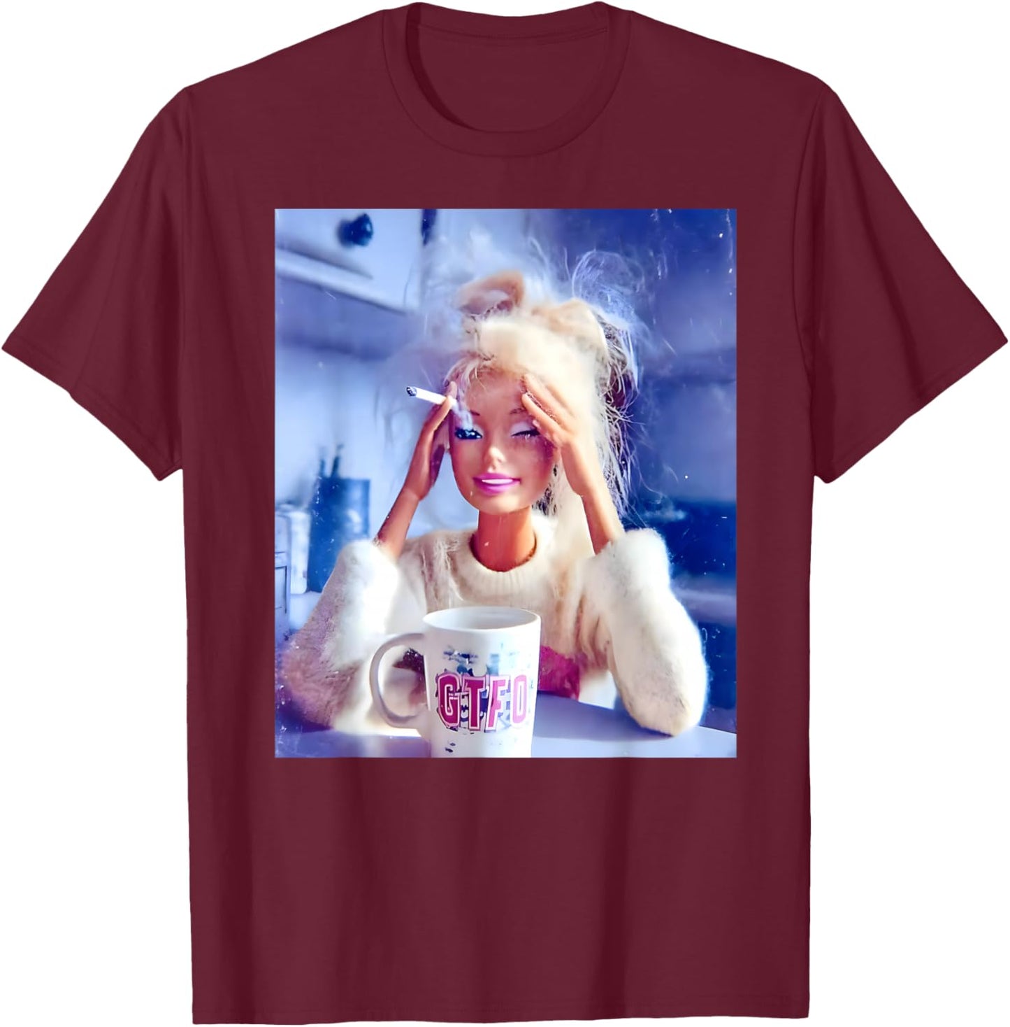 Distressed Doll Face Meme T-Shirt - T-Shirt | Maroon