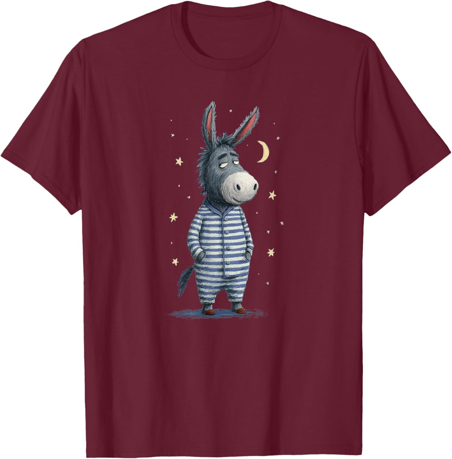 Adorable Donkey in Pajama Graphic T-Shirt - T-Shirt | Maroon