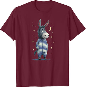 Adorable Donkey in Pajama Graphic T-Shirt - T-Shirt | Maroon
