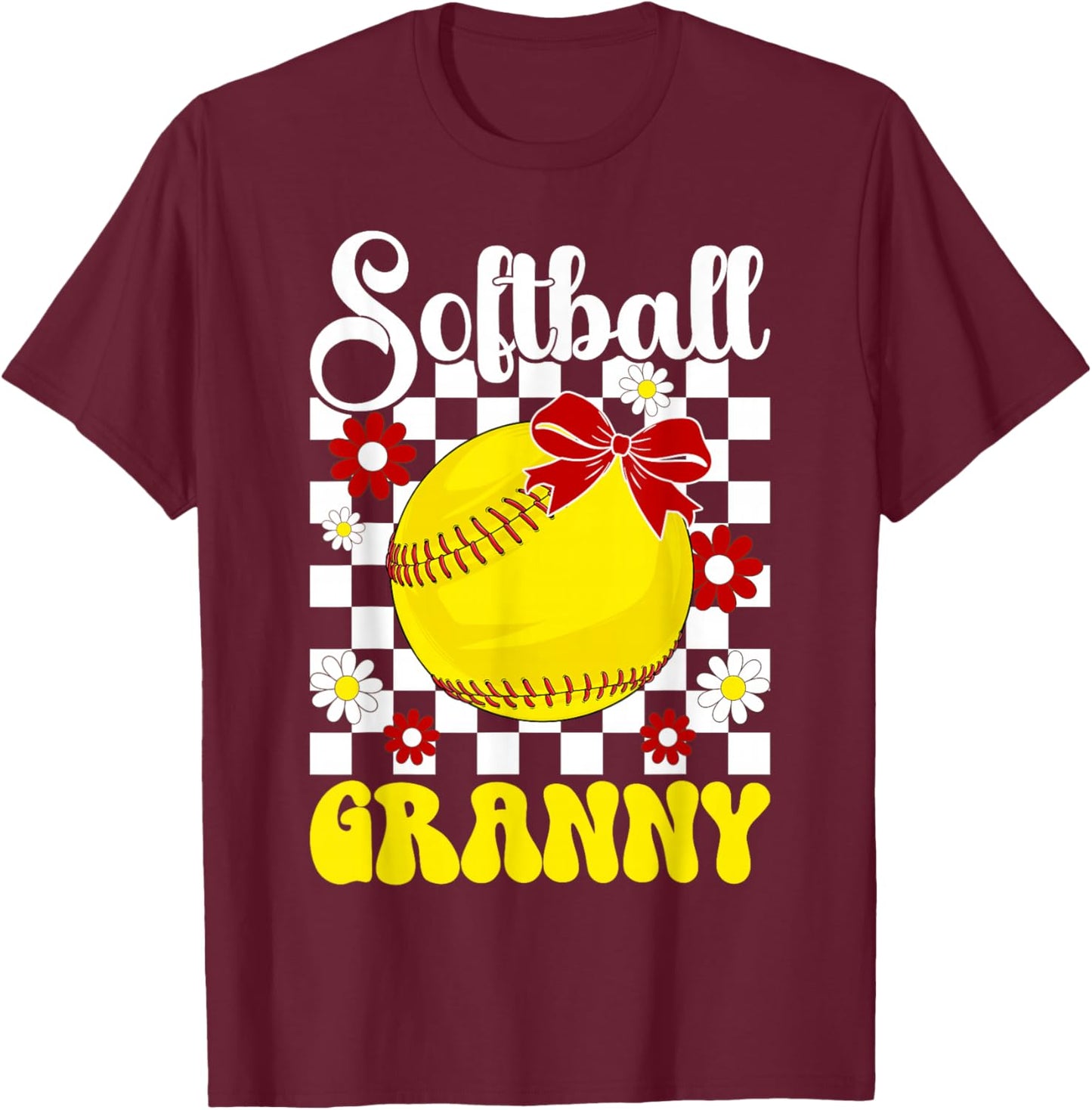 Softball Granny Groovy Granny Of A Softball Player Granny T-Shirt - T-Shirt | Maroon