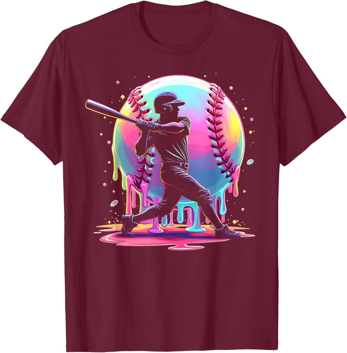 Baseball Drip Boys Men Ice Cream Drip Baseball Player Sports T-Shirt - T-Shirt | Maroon
