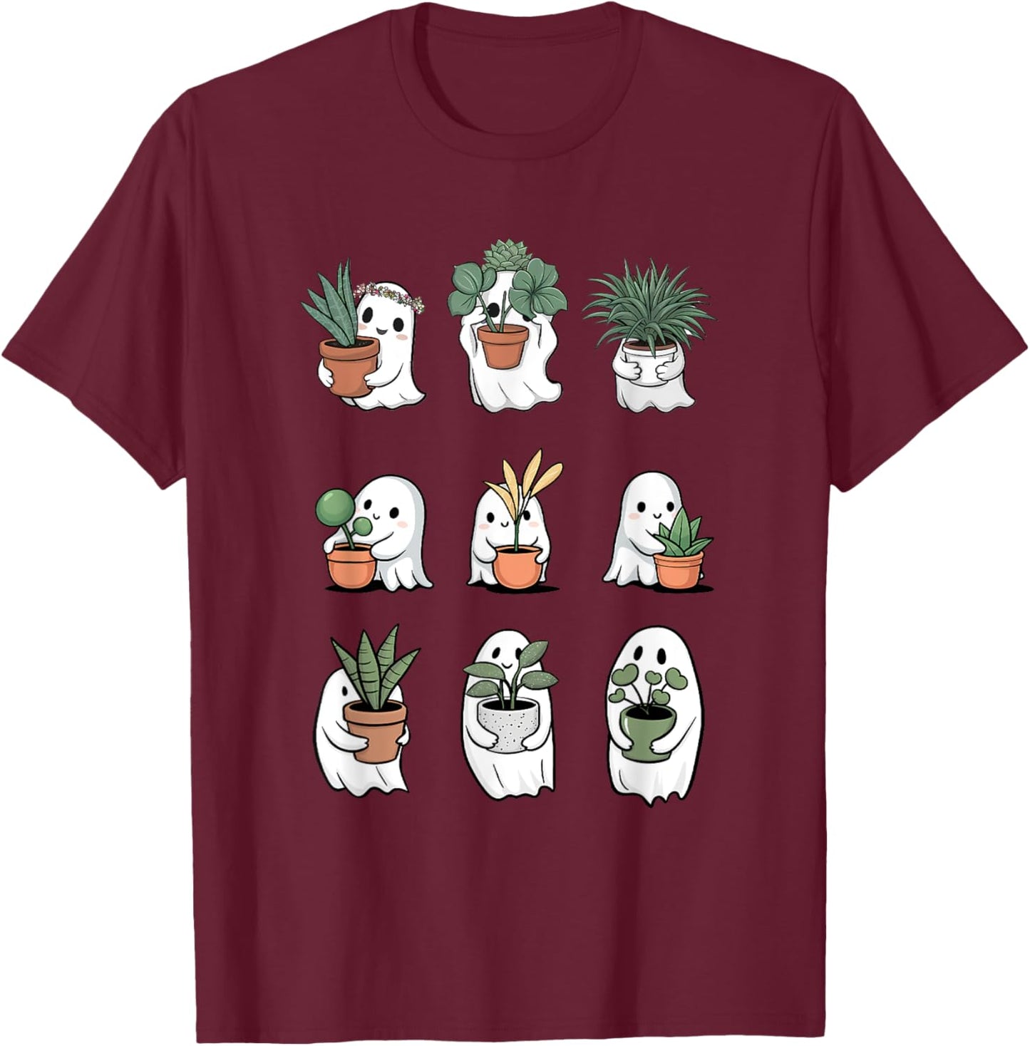 Ghost Plant Lady Halloween Ghostly Gardening Lovers Plant T-Shirt - T-Shirt | Maroon