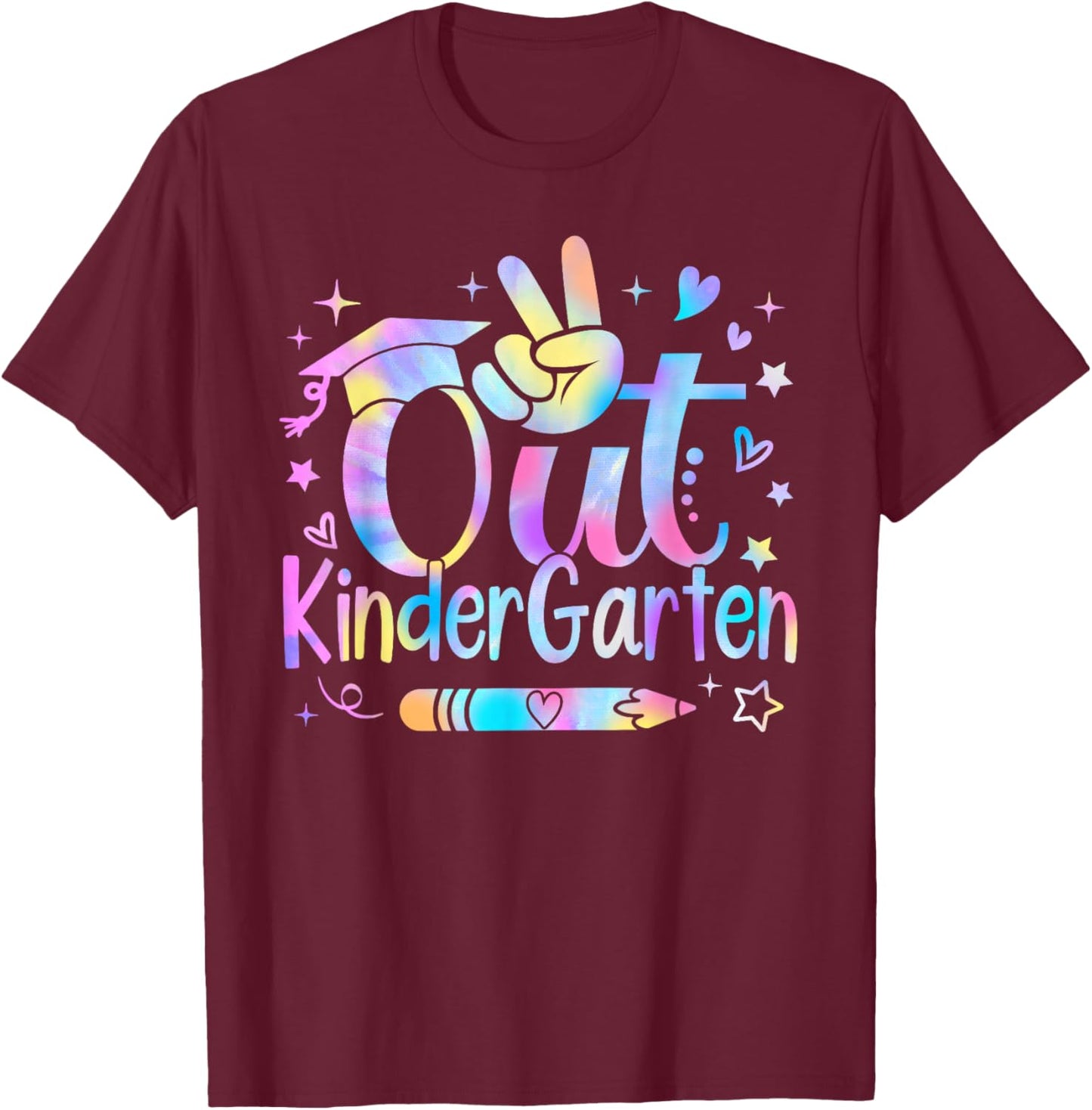 Peace Out Kindergarten Cute Tie Dye Last Day Of School T-Shirt - T-Shirt | Maroon