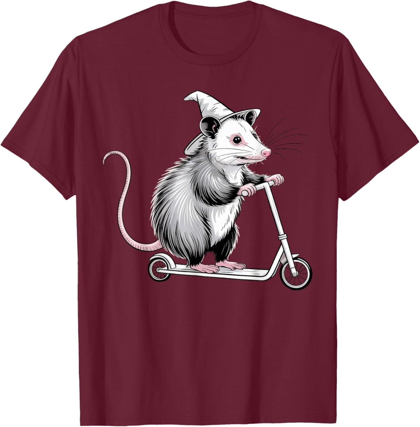 Off to Cause A Kerfuffle, Opossum Scooter T-Shirt - T-Shirt | Maroon